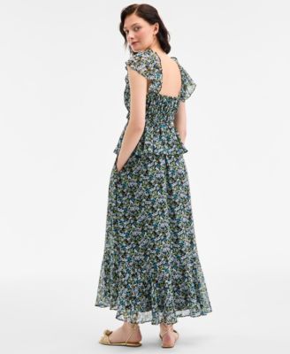 On 34th Womens Floral Flutter Sleeve Tie Tank Floral Tiered Midi Skirt Exclusively At Macys