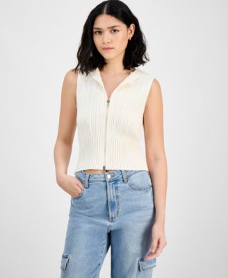 Ultra Flirt - Juniors' Cable-Knit Hooded Sweater Vest