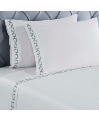 Chain Links Cotton Embroidered Deep Pocket Bed Sheet Set,California King