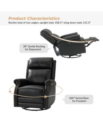 30.5" Wide Genuine Leather Manual Recline, Contemporary Style Osvaldo Recliner Chair
