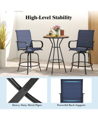 Outdoor Swivel Bar Stool Set of 2 w/Breathable Fabric and Heavy Duty Metal Frame Navy