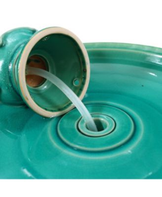 Aqua Glazed Ceramic 22-In Tall Birdbath Fountain