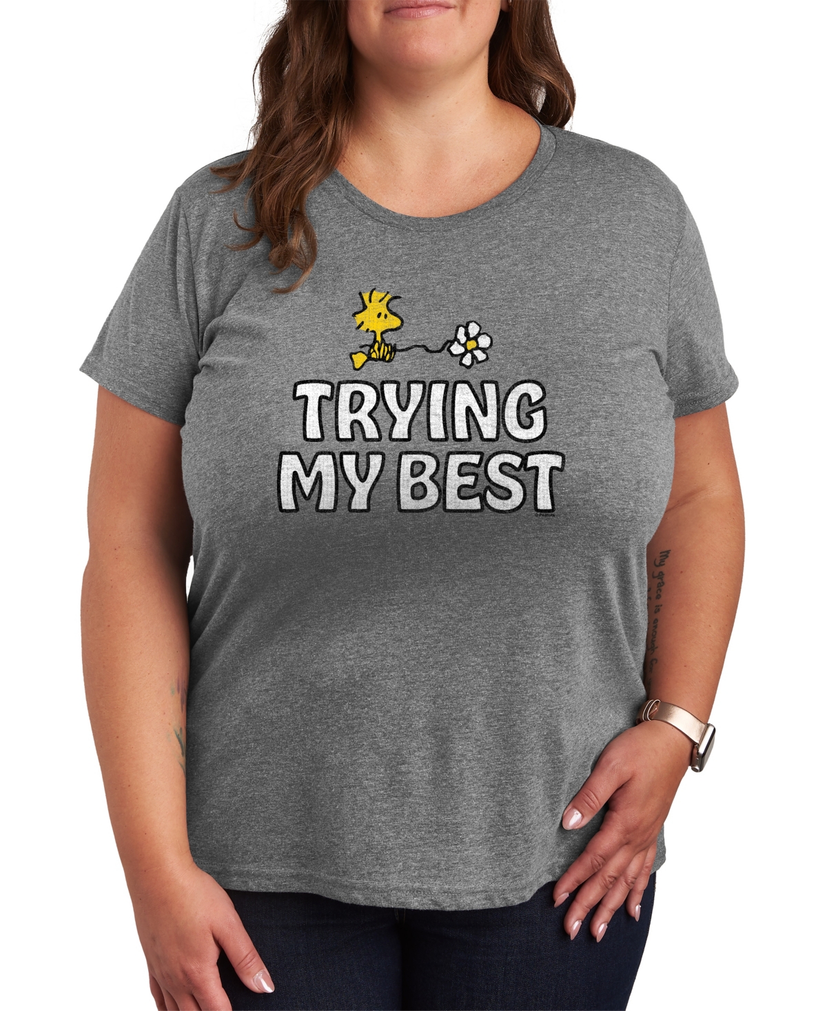 Hybrid Apparel Plus Size Peanuts Trying My Best Woodstock Graphic T-shirt