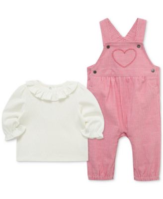 Baby Girls Ruffled Top & Heart Overall, 2 Piece Set