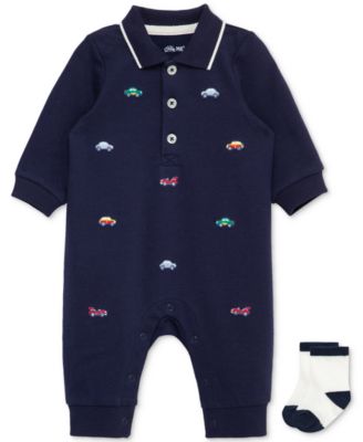 Little Me - Baby Boys Cars Coverall & Socks, 2 Piece Set