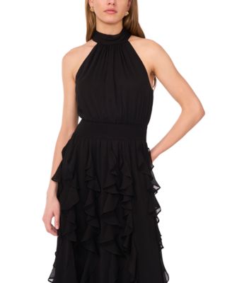 Women's Smocked Cascade-Ruffle Halter Maxi Dress