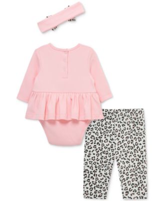 Baby Girls Cotton Leopard Headband, Bodysuit & Pants, 3 Piece Set