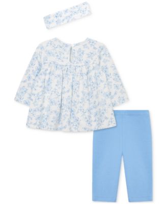 Baby Girls Cotton Headband, Smocked Floral-Print Tunic & Leggings, 3 Piece Set