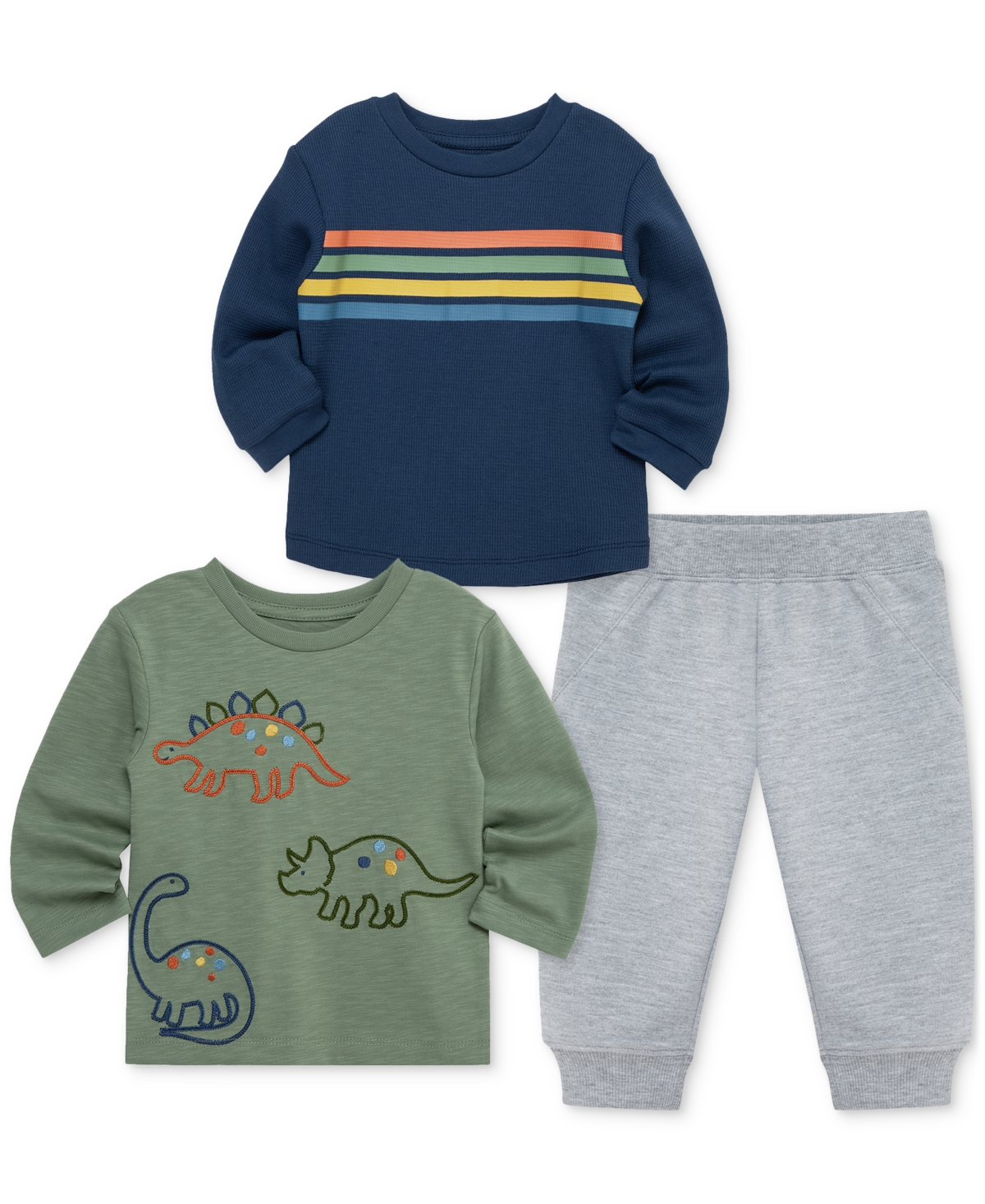 Little Me Baby Boys Dino T-shirts & Jogger Pants, 3 Piece Set In Multi