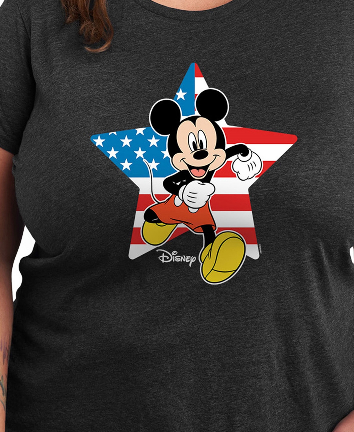 Hybrid Apparel Plus Size Disney Mickey Usa Flag Star Graphic Crew Neck T-shirt In Black