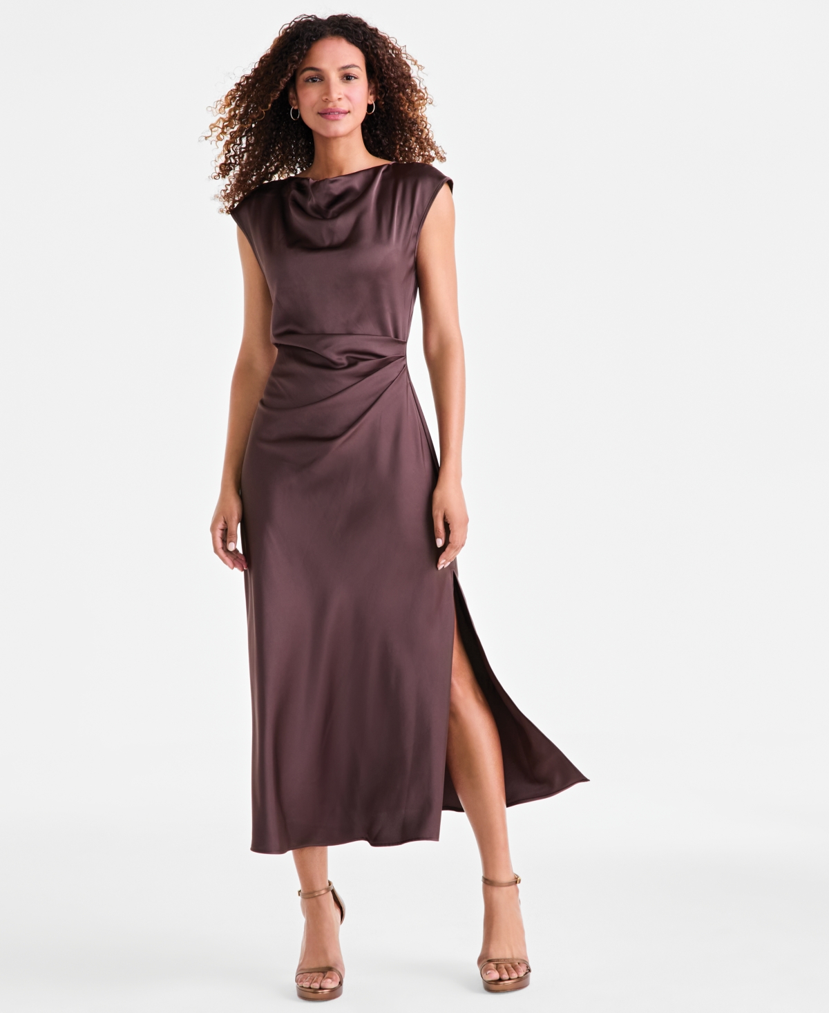 Women's Cap-Sleeve Side-Slit Midi Dress - Espresso