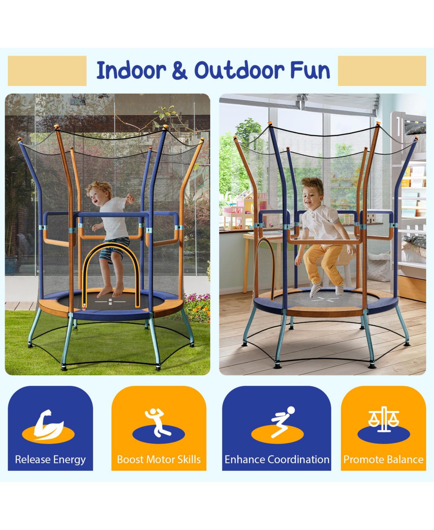 Детская игрушка Mecale Mini Trampoline with Safety Net and Foam Handles, Ages 3+, цвет: Оранжевый — фото 7
