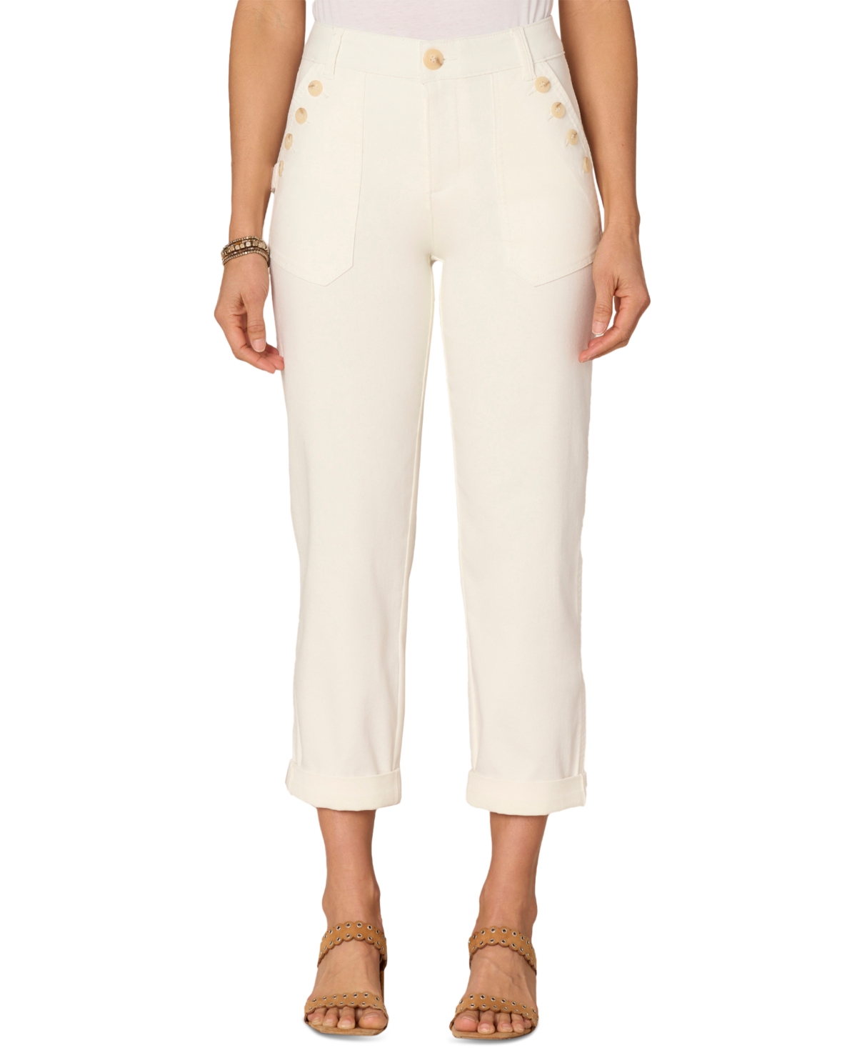 Petite High-Rise Roll-Cuff Carpenter Pants - Optic White