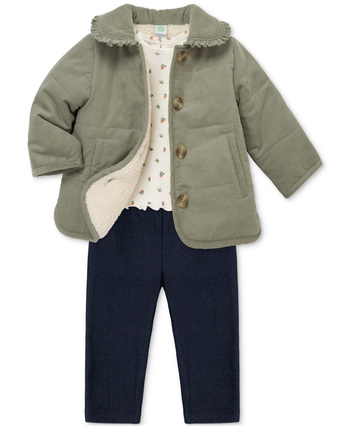 Little Me Baby Girls Corduroy Jacket, T-Shirt & Denim Pants, 3 Piece Set