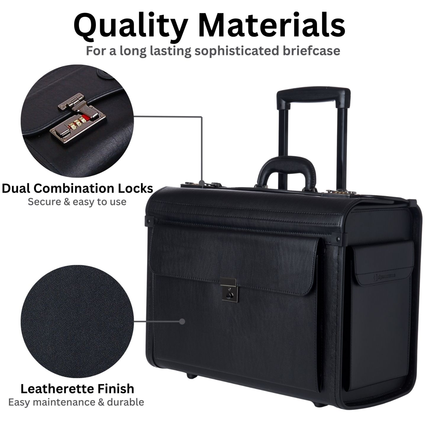 Сумка Alpine Swiss 19 Wheeled Briefcase Rolling Case Sales Sample Pilot Lawyer Attache, цвет: Чёрный — фото 11