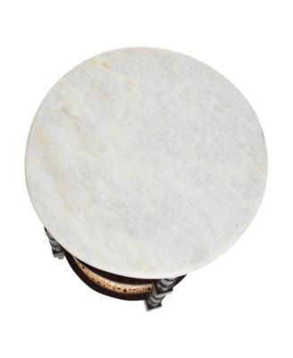 17.7" Solid Wood Natural Cane Round End Table