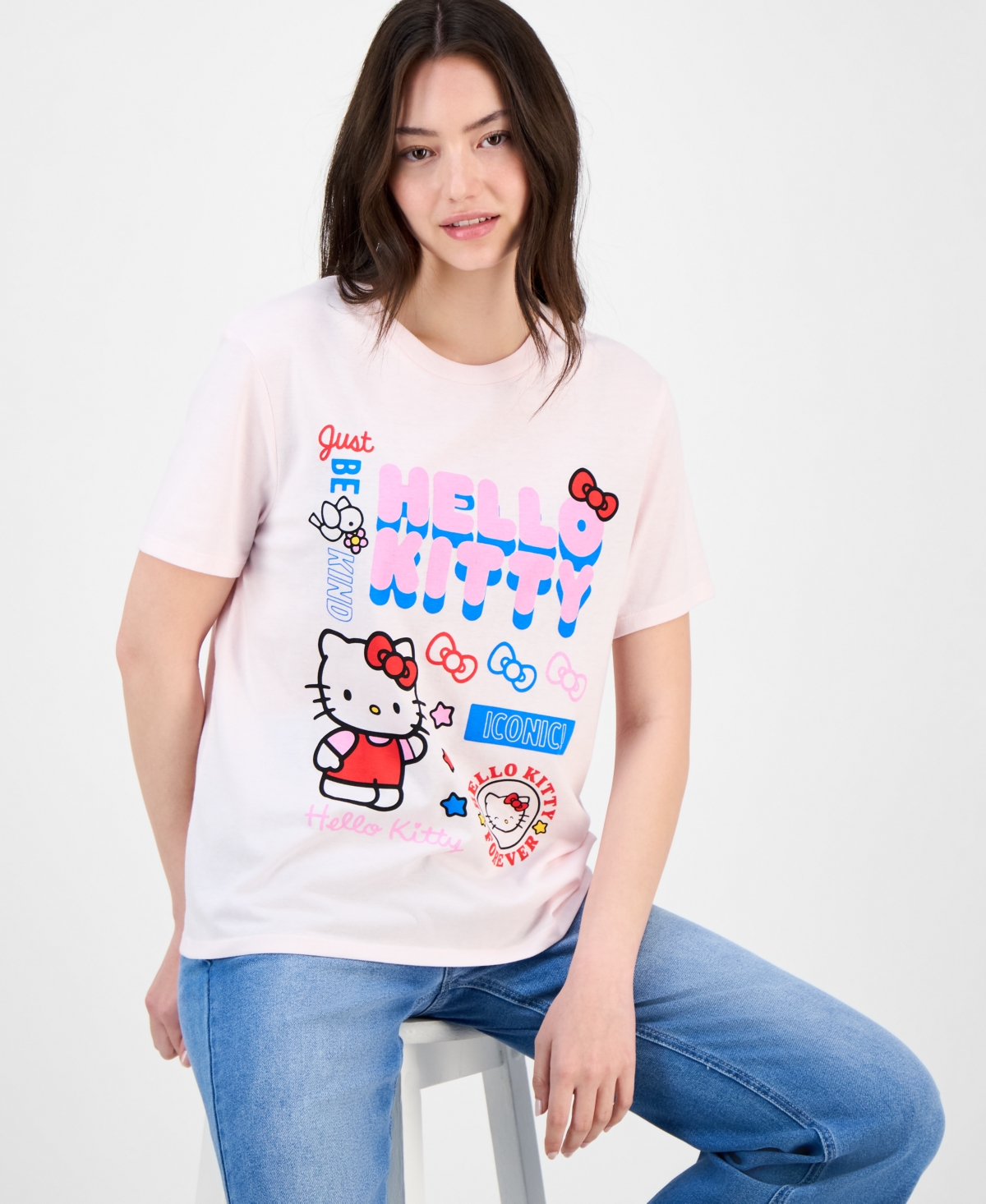 Love Tribe Juniors' Hello Kitty Mixed Graphic T-shirt In Pink