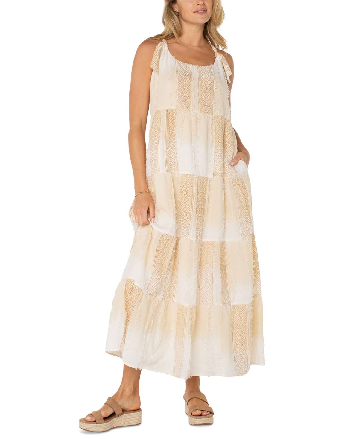 Liverpool Los Angeles Tie Strap Tiered Dress In Neutral