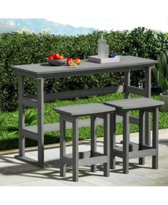 3-Piece HDPE Plastic Outdoor Patio Rectangle Bar Height Bistro Dining Set in Gray
