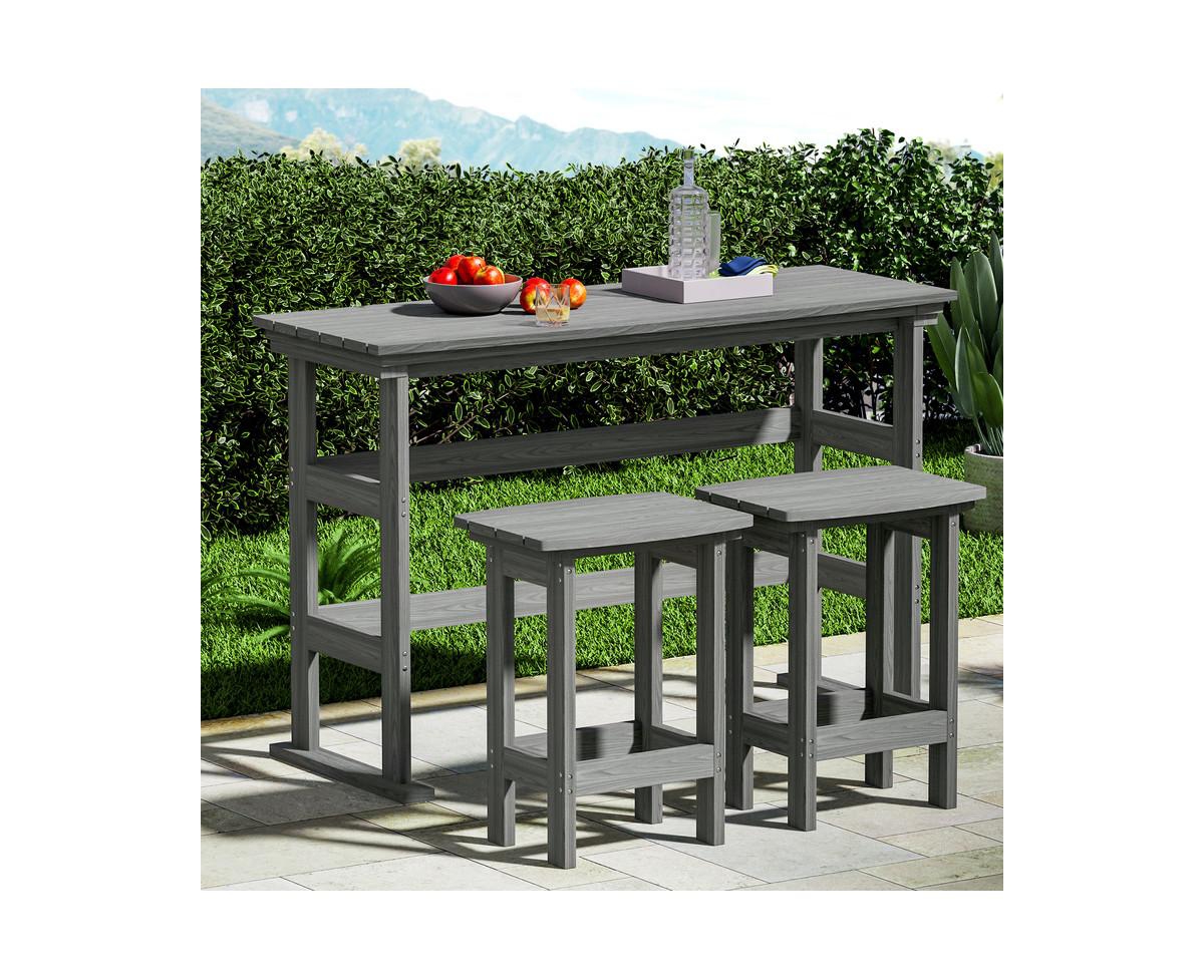 3-Piece Hdpe Plastic Outdoor Patio Rectangle Bar Height Bistro Dining Set in Gray