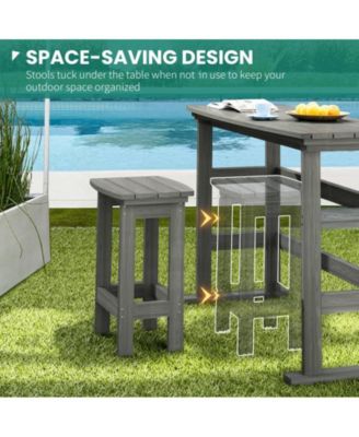 6-Piece HDPE Plastic Outdoor Patio Rectangle Bar Height Bistro Dining Set in Gray