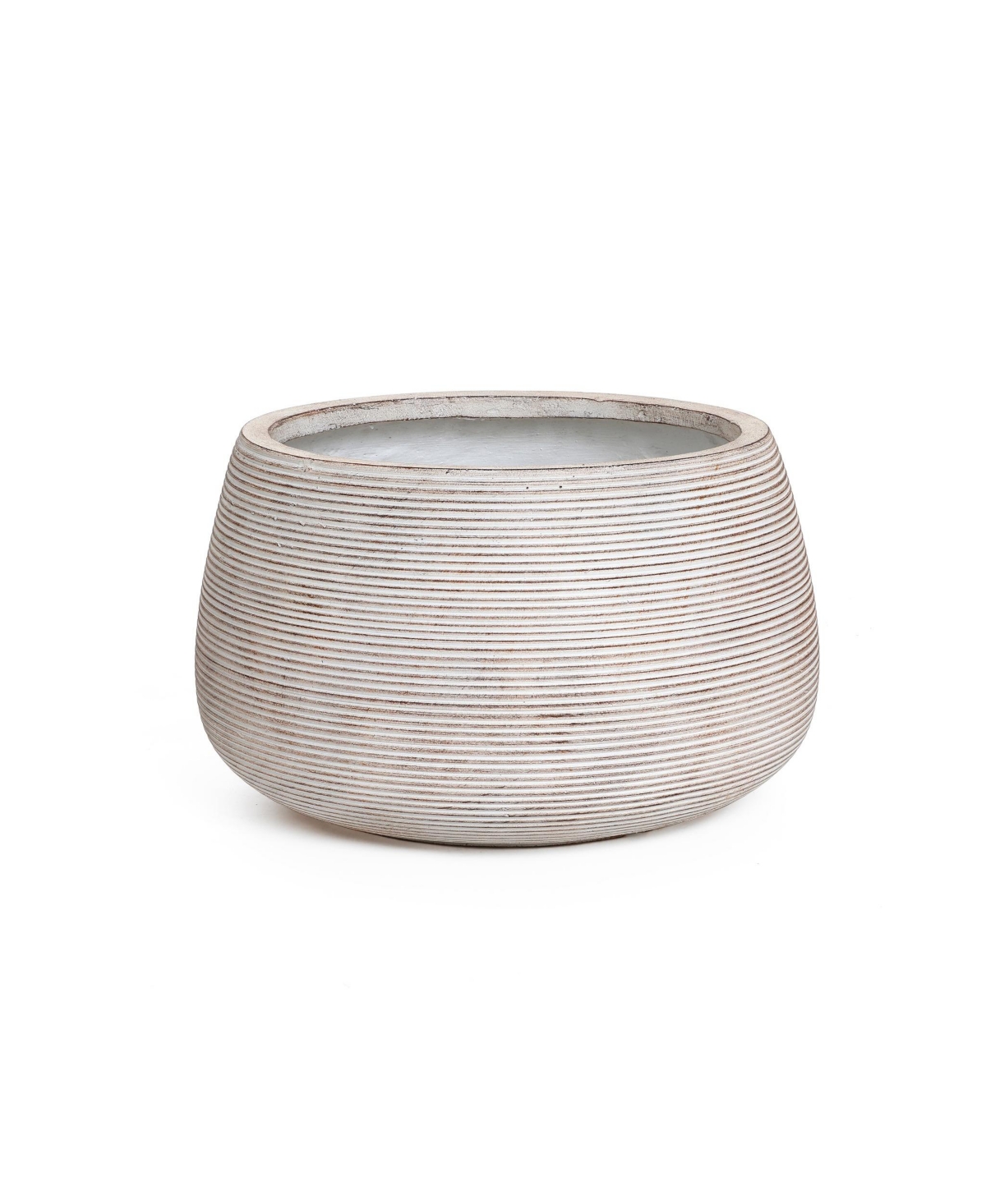 Speckled Off White and Brown Textured Ribbed Bowl 10-Inch Tall MgO Planter, Indoor and Outdoor - Off white, brown