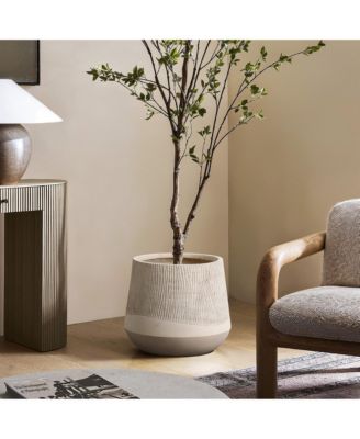 Blended Tan with Wood Pattern Round Tapered 15-Inch Tall MgO Planter, Indoor and Outdoor