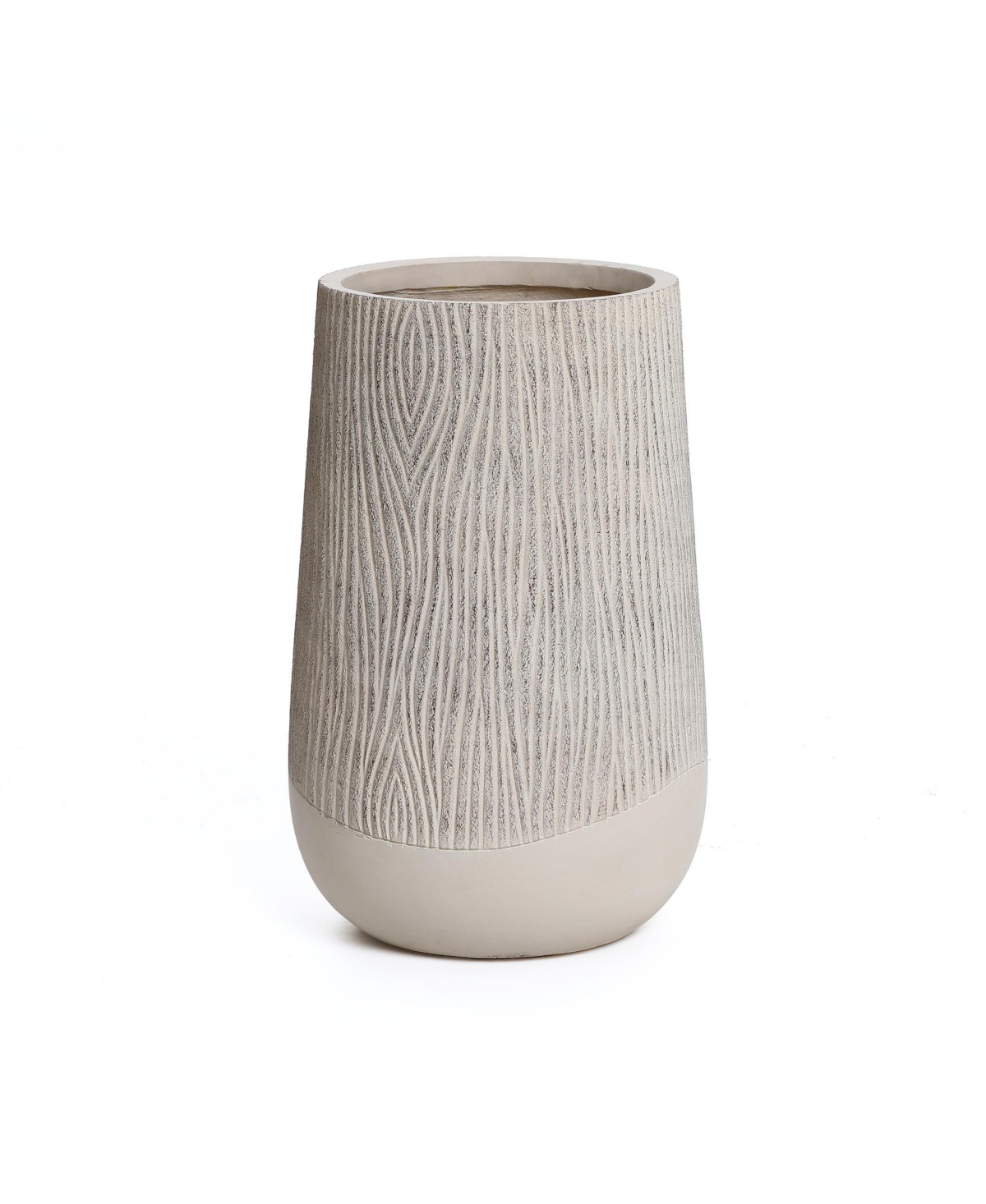 Blended Tan with Wood Pattern Round Tapered 19-Inch Tall MgO Planter, Indoor and Outdoor - Tan, brown