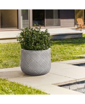 Misty Gray Glen Pattern 11.8-Inch Tall MgO Round Planter, Indoor and Outdoor
