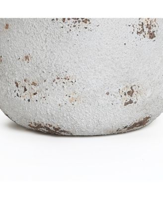 Rustic Off White with Brown Accents 15.6-Inch Tall Round MgO Planter