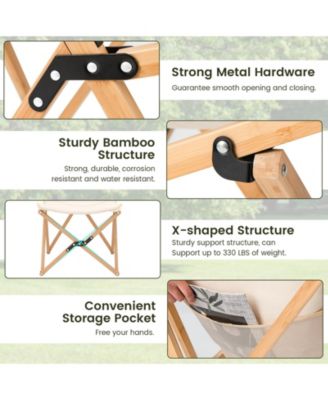 Set of 2 Bamboo Dorm Chair with Storage Pocket for Camping and Fishing