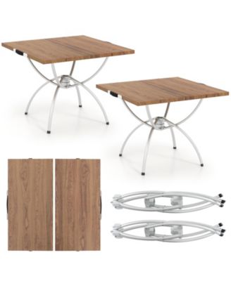 2 Pack Folding Camping Table with Wood-grain Tabletop for Hiking Party