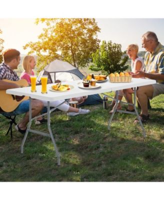 6 ft Portable Folding Table 350 LBS Fold-in-Half Table with HDPE Tabletop