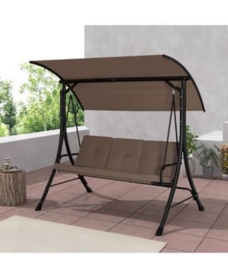 3-Seat Outdoor Porch Swing with Adjustable Canopy and Padded Cushions