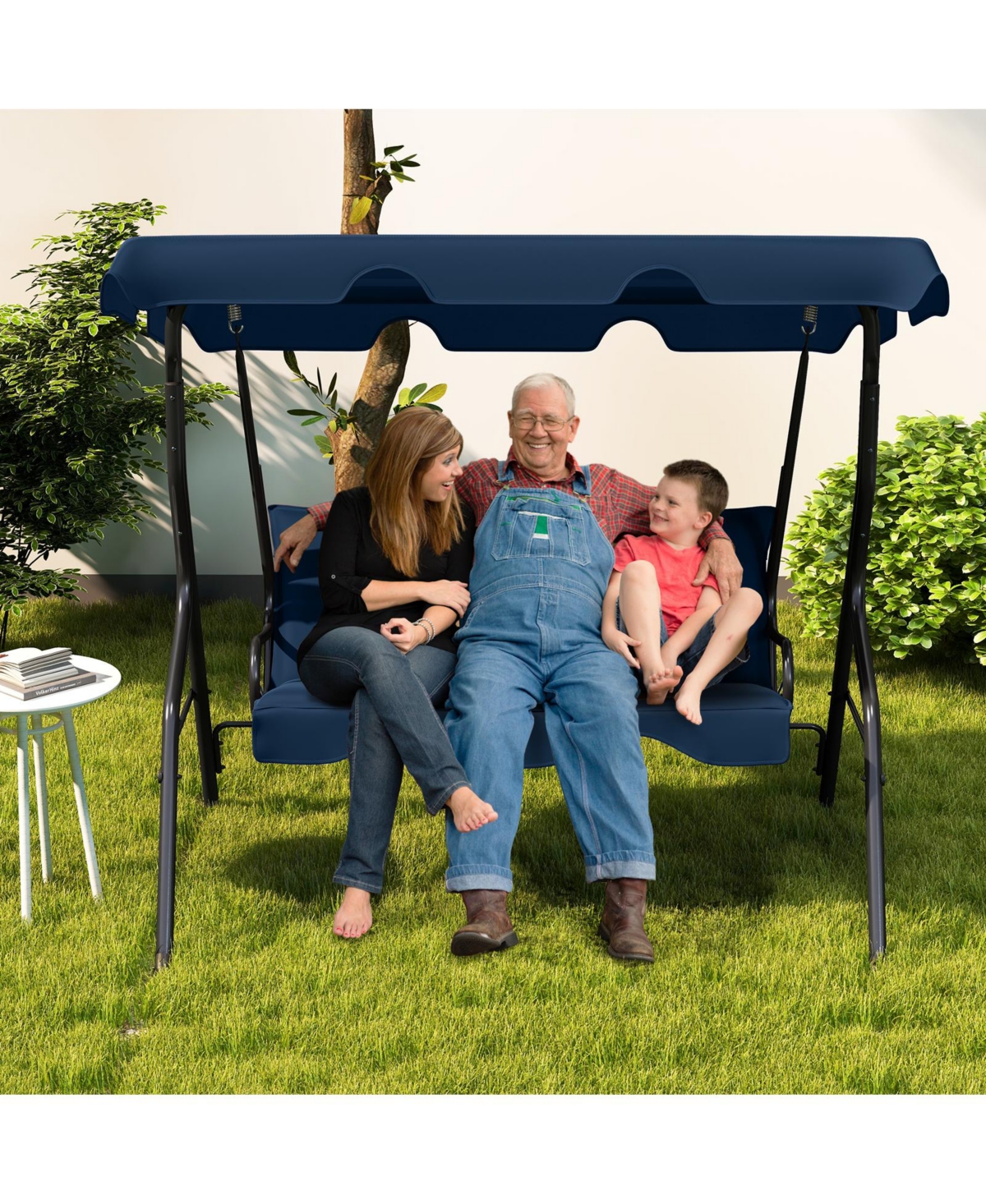 3 Seat Outdoor Patio Canopy Swing with Cushioned Steel Frame