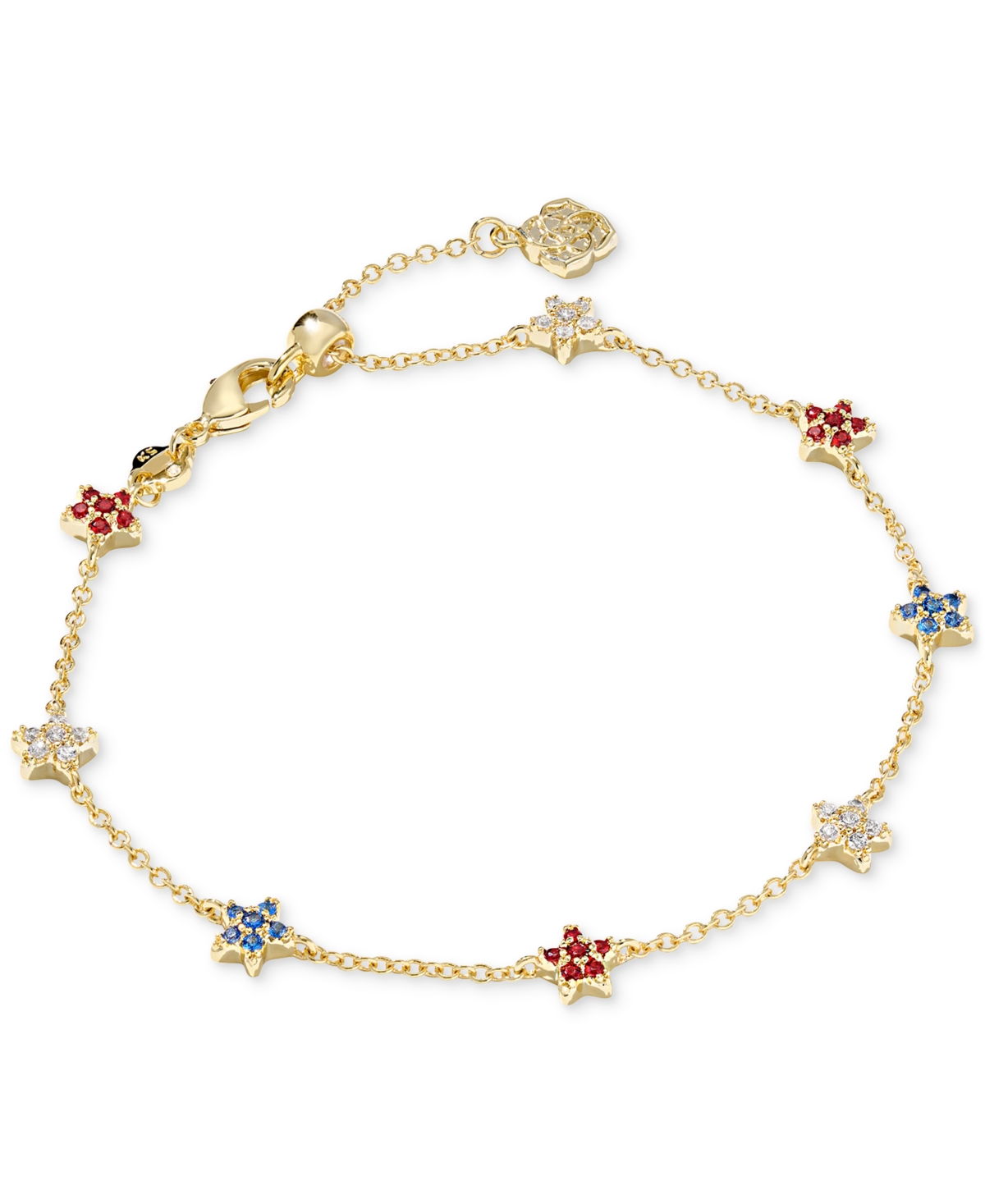 Crystal Multi Star Sierra Link Chain Bracelet - Silver/Red/White