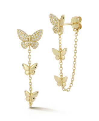 Rachel Zoe 14K Gold Plated Sterling Silver Triple Butterfly Drop Front/Back Earrings - Gold