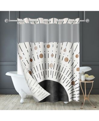 Hookless Abstract Shower Curtain with Sheer Panel, Snap-In Liner & Grommets, 72" x 75"