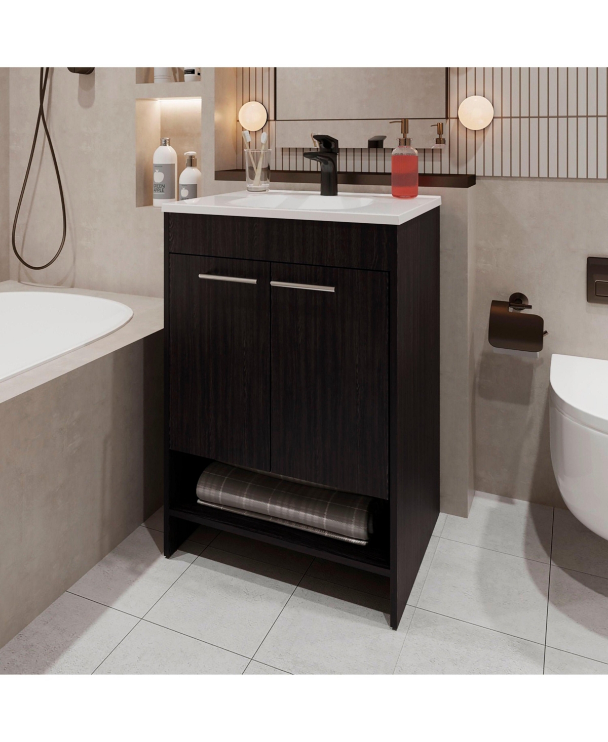 Shell Bathroom Vanity with 2 Doors and Open Storage