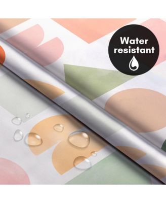 72x75 Hookless Shower Curtain - Abstract Orange Green Shower Curtain with Sheer Panel, Snap-In Liner, and Grommets - 100% Polyester