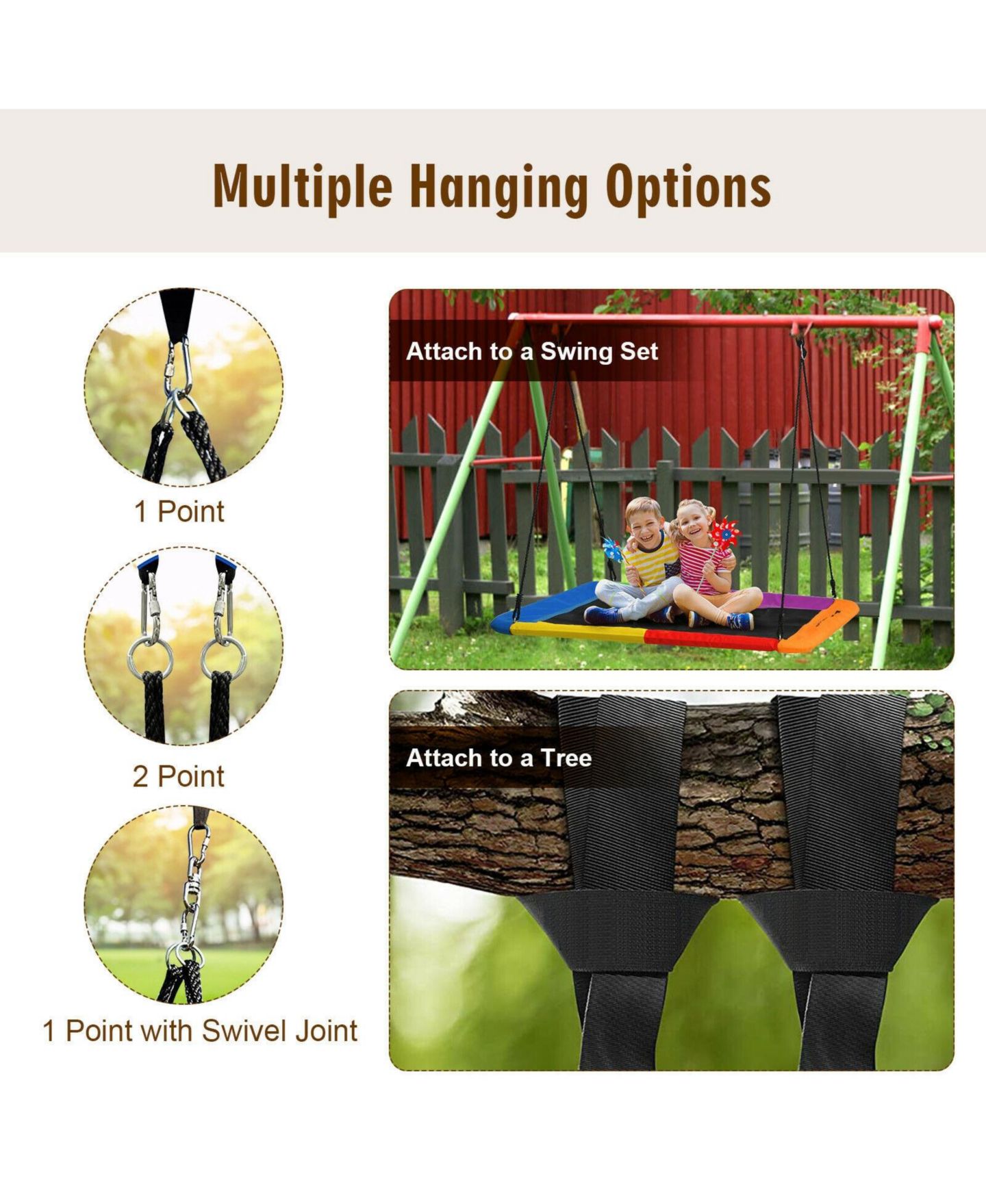Детская игрушка Mecale 60 Inches Platform Tree Swing, 700 lbs. Capacity, Ages 3+, цвет: Чёрный — фото 8
