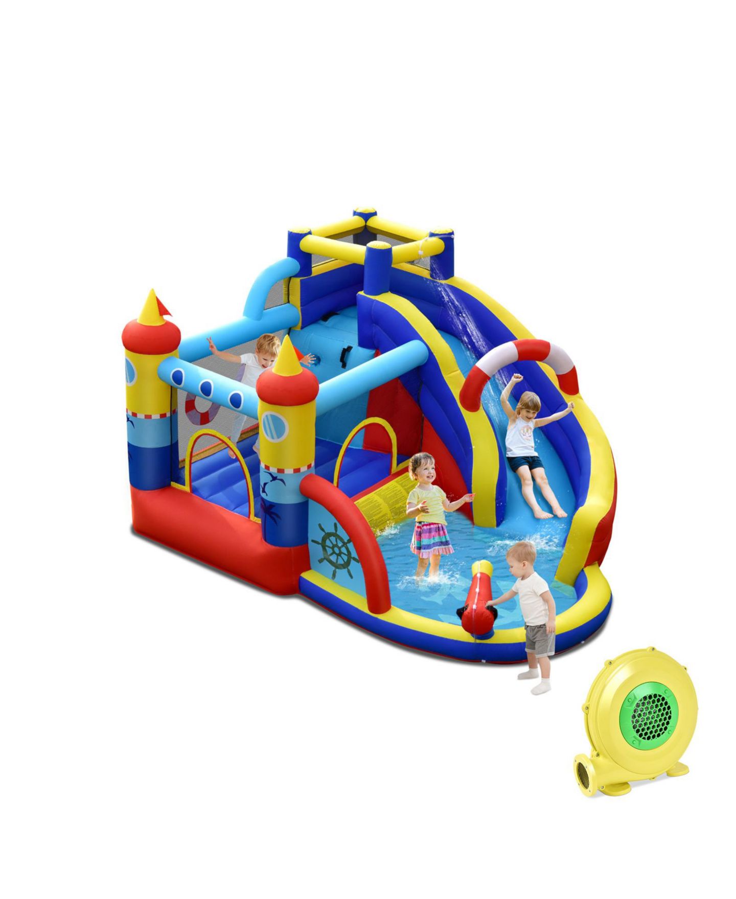 Детская игрушка Mecale Nautical-Themed Inflatable Bounce Castle with Slide & Climbing Wall, 450W Blower, Ages 3-7, цвет: Синий — фото 1