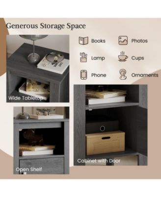 Set of 2 Nightstand Compact Side Sofa Table Open Shelf & Cabinet