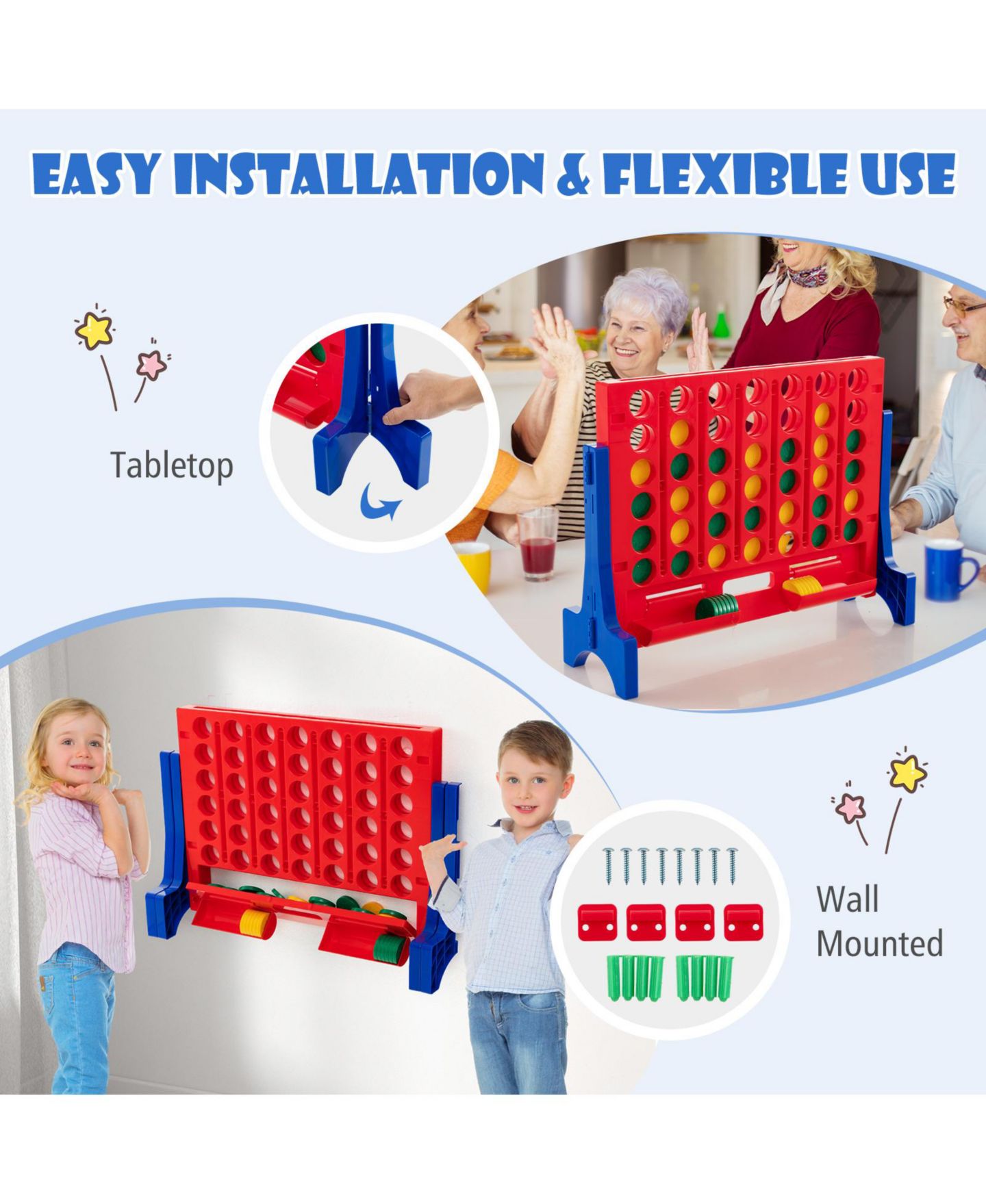 Детская настольная игра Mecale 4-to-Score Connect 2-Player 42-Coin Board Game, Ages 3+, цвет: Синий — фото 5