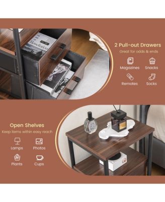 1Pc MDF, Engineered Wood, Metal, Non-woven Fabric 2 Drawers Storage Shelf Nightstand Bedside End Table