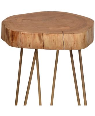 Iron and Solid Wood End Table – Round Accent Table with Industrial Charm and Durability