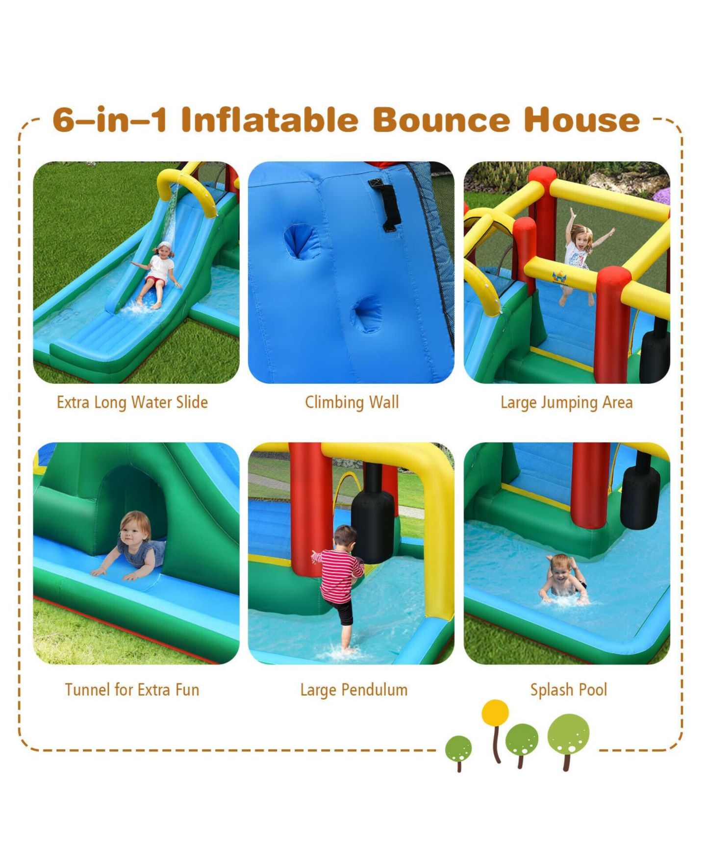 Детская игрушка Mecale Oxford Fabric Water Slide Climbing Inflatable Bounce House with Tunnel, Supports 4 Kids, Ages 3-10, цвет: Синий — фото 4