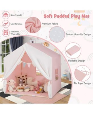 Kid's Play Tent with Washable Cotton Mat and Flag Banner