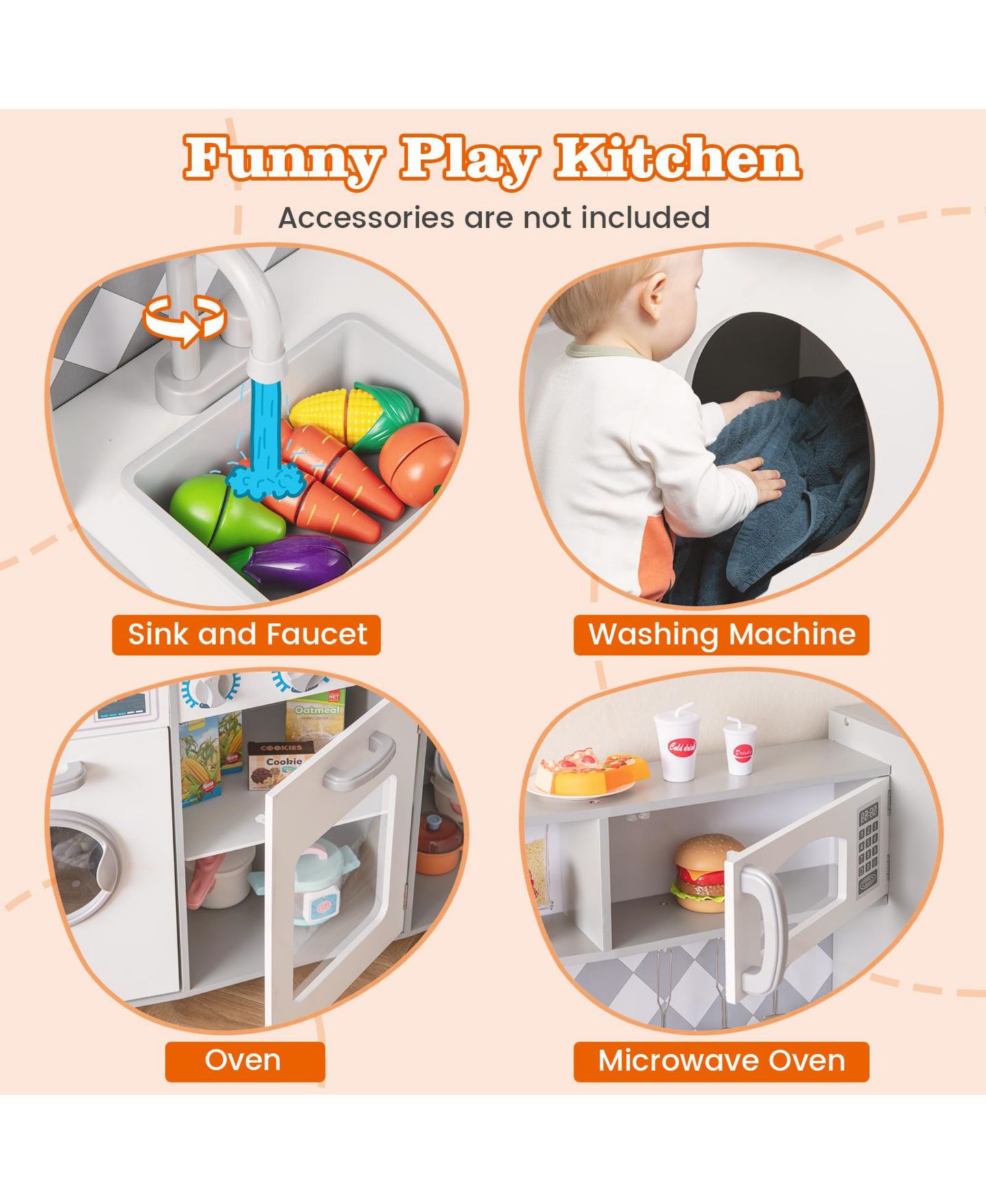 Детская игрушка Mecale Play Kitchen with Lights and Sounds, Ages 3+, цвет: Белый — фото 4