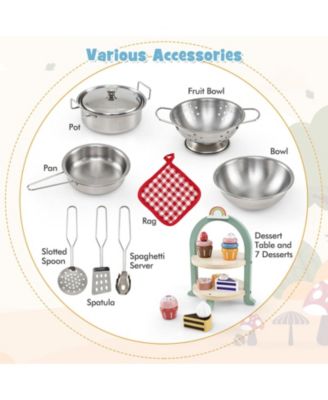 Fir Wood Play Kitchen with Kids Picnic Table and Built-in Bench